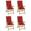 Image de Lot de 4 chaise vidaxl exterieur pliable en bois massif H. 109 cm rouge