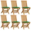 Image de vidaXL Tuinstoelen 6 st met groene kussens massief teakhout3065595