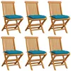 Image de Lot de 6 chaise vidaxl en teck non pliable H. 89 cm exterieur bleu