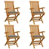 Image de Chaises de jardin et coussins gris lot de 4 Bois de teck massif