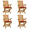 Image de Chaises de jardin et coussins rouge lot de 4 Bois teck massif