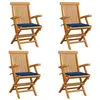 Image de vidaXL Tuinstoelen 4 st met koningsblauwe kussens massief teakhout3065627