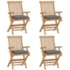Image de vidaXL Tuinstoelen 4 st met grijze kussens massief teakhout3065633
