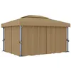 Image de vidaXL Prieel met gordijn 4x3 m aluminium taupe3067050