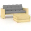Image de Salon de jardin Vidaxl gris 2 pieces bois 75.0 x 75 x 31 cm 2 personnes
