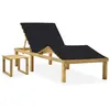 Image de Chaise longue de jardin avec table et coussin Pin imprégné