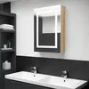 Image de Armoire de salle de bain à miroir LED blanc et chêne 50x13x70cm