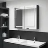 Image de Armoire de salle de bain à miroir LED noir brillant 80x12x68 cm