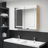 Image de Armoire de salle de bain à miroir LED Chêne 80x12x68 cm