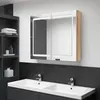 Image de Armoire de salle de bain à miroir à LED Blanc et chêne
