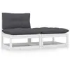 Image de Salon de jardin 2 pcs avec coussins Blanc Bois de pin massif