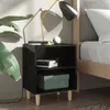 Image de Table de chevet avec pieds en bois Noir brillant 40x30x50 cm