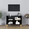 Image de Meuble TV avec pieds en bois massif Noir 69,5x30x50 cm