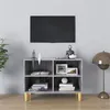 Image de Meuble TV avec pieds en bois massif Gris béton 69,5x30x50 cm