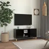 Image de Meuble TV avec pieds en bois massif Noir 103,5x35x50 cm