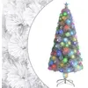 Image de vidaXL Arbre de Noël Artificiel Pré-éclairé, Sapin de Noël avec LED, Décoration de Vacances, Ornement de Fête Intérieur Extérieur, Blanc 150 cm Fibre Optique