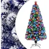Image de vidaXL Arbre de Noël Artificiel Pré-éclairé, Sapin de Noël avec LED, Décoration de Vacances, Ornement de Fête Intérieur Extérieur, Blanc/Bleu Fibre Optique