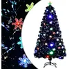Image de vidaXL Sapin de Noël et Flocons de Neige LED Arbre Artificiel Ornement de Fête Décoration de Vacances Intérieur Noir 120 cm Fibre Optique