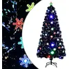 Image de vidaXL Sapin de Noël et Flocons de Neige LED Arbre Artificiel Ornement de Fête Décoration de Vacances Intérieur Noir 150 cm Fibre Optique