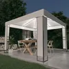 Image de vidaXL Tonnelle avec Double Toit et Lumières LED Belvédère de Jardin Pavillon d'Extérieur Tente de Réception Chapiteau Barbecue 3x3 m Blanc