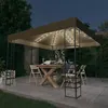 Image de vidaXL Tuinpaviljoen met LED-lichtslinger 3x3 m taupe3070309