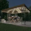 Image de vidaXL Prieel met dubbel dak en LED-lichtslinger 3x4 m taupe3070313