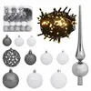 Image de vidaXL Set de Boules de Noël avec Pic et 300 LED 120 pcs Arbre Ornement de Noël Décoration de Vacances Décoration de Noël Jardin Blanc et Gris