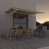 Image de vidaXL Luifel handmatig uittrekbaar met LED 500x350 cm geel en wit3069223