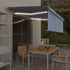 Image de vidaXL Luifel handmatig uittrekbaar met rolgordijn LED 4x3 m blauw wit3069301