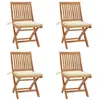 Image de vidaXL Lot de 4 Chaises Pliables de Jardin avec Coussins, Sièges de Terrasse, Chaises de Salle à Manger, Meubles de Patio Extérieur, Teck Solide