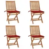 Image de vidaXL Lot de 4 Chaises Pliables de Jardin avec Coussins, Sièges de Terrasse, Chaises de Salle à Manger, Meubles de Patio Extérieur, Teck Solide