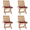 Image de vidaXL Lot de 4 Chaises Pliables de Jardin avec Coussins, Sièges de Terrasse, Chaises de Salle à Manger, Meubles de Patio Extérieur, Teck Solide