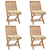 Image de vidaXL Lot de 4 Chaises Pliables de Jardin avec Coussins, Sièges de Terrasse, Chaises de Salle à Manger, Meubles de Patio Extérieur, Teck Solide