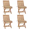 Image de vidaXL Lot de 4 Chaises Pliables de Jardin avec Coussins, Sièges de Terrasse, Chaises de Salle à Manger, Meubles de Patio Extérieur, Teck Solide