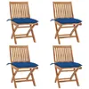 Image de vidaXL Lot de 4 Chaises Pliables de Jardin avec Coussins, Sièges de Terrasse, Chaises de Salle à Manger, Meubles de Patio Extérieur, Teck Solide
