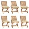 Image de vidaXL Lot de 6 Chaises Pliables de Jardin avec Coussins, Sièges de Terrasse, Chaises de Salle à Manger, Meubles de Patio Extérieur, Bois de Teck