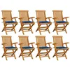 Image de Lot de 8 chaise vidaxl H. 89 cm pliable exterieur en teck bleu