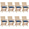 Image de Lot de 8 chaise vidaxl exterieur pliable en bois massif H. 89 cm bleu