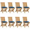 Image de Chaises de jardin et coussins bleu lot de 8 Bois de teck massif
