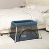 Image de vidaXL Parc pour bébé avec matelas Bleu marine Tissu de lin 10304