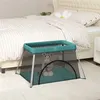 Image de vidaXL Parc pour bébé avec matelas Vert Tissu de lin 10306