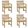 Image de Chaises de jardin lot de 4 et coussins blanc crème Teck solide