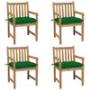 Image de vidaXL Tuinstoelen 4 st met groene kussens massief teakhout3073024