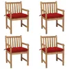 Image de vidaXL Tuinstoelen 4 st met rode kussens massief teakhout3073025