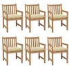 Image de Chaises de jardin lot de 6 et coussins blanc crème Teck solide