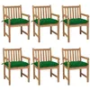 Image de vidaXL Tuinstoelen 6 st met groene kussens massief teakhout3073051