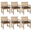 Image de Chaises de jardin lot de 6 et coussins taupe bois teck solide