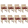 Image de vidaXL Tuinstoelen 8 st met wijnrode kussens massief teakhout3073082