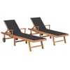Image de Chaises longues lot de 2 avec coussin anthracite Teck solide