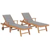 Image de Chaises longues lot de 2 avec coussin gris Bois de teck solide